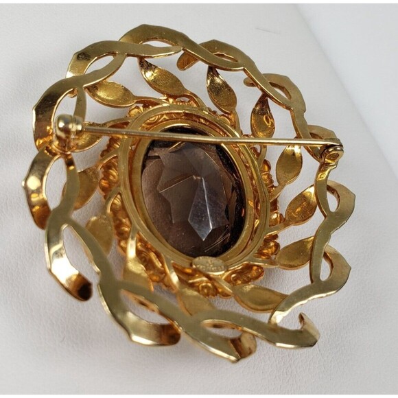 Danecraft 1960's Signed 1/20  12 K G.F. Mid Century Oval Smokey Topaz Brooch - Picture 9 of 16